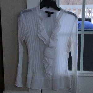 Style & Co white sheer ruffled blouse. Size 12 P.